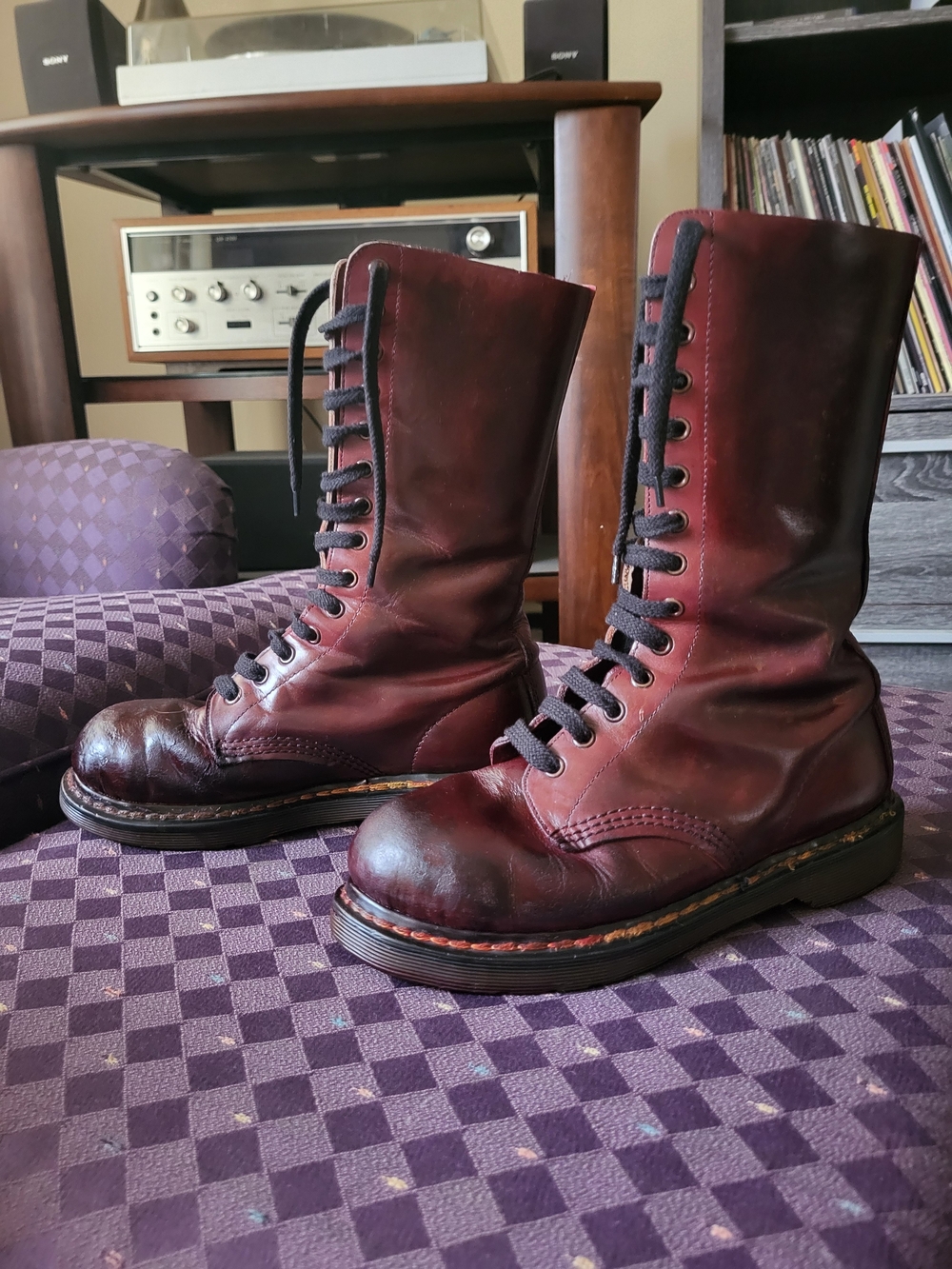 Custom Colour Burgundy Rub Off Dr Martens 1940 Boots